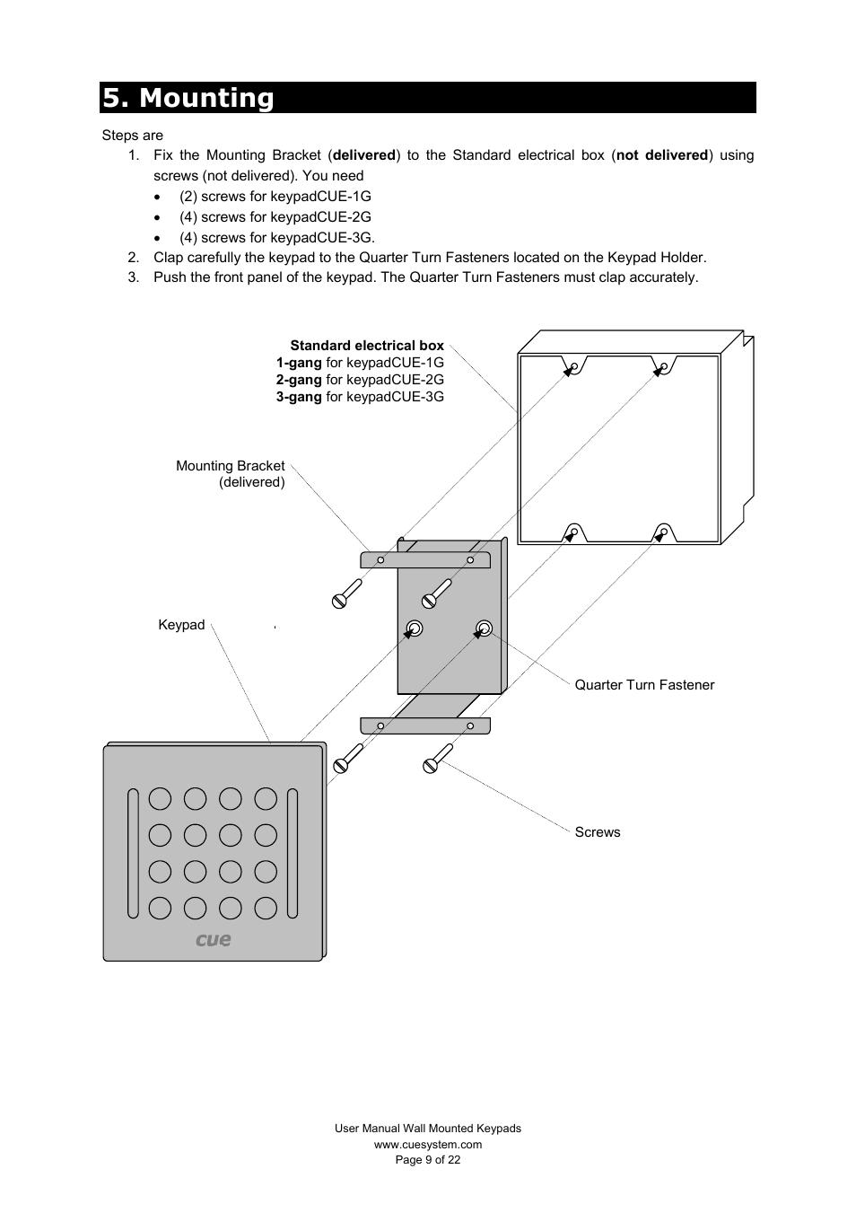 Mounting | CUE keypadCUE User Manual | Page 9 / 22