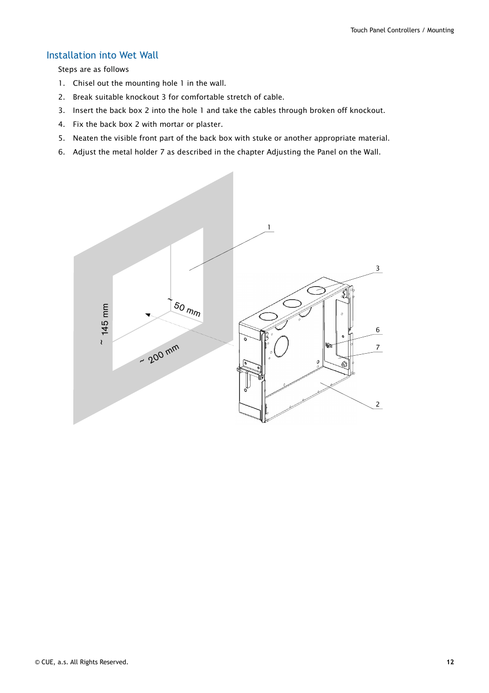 Installation into wet wall | CUE uniCUE User Manual | Page 12 / 44