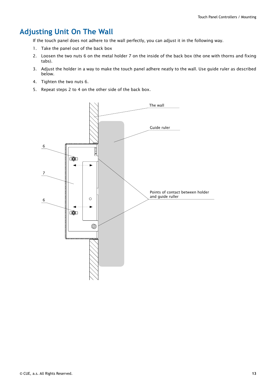 Adjusting unit on the wall, 13 adjusting unit on the wall, Guide ruler | CUE uniCUE User Manual | Page 13 / 44