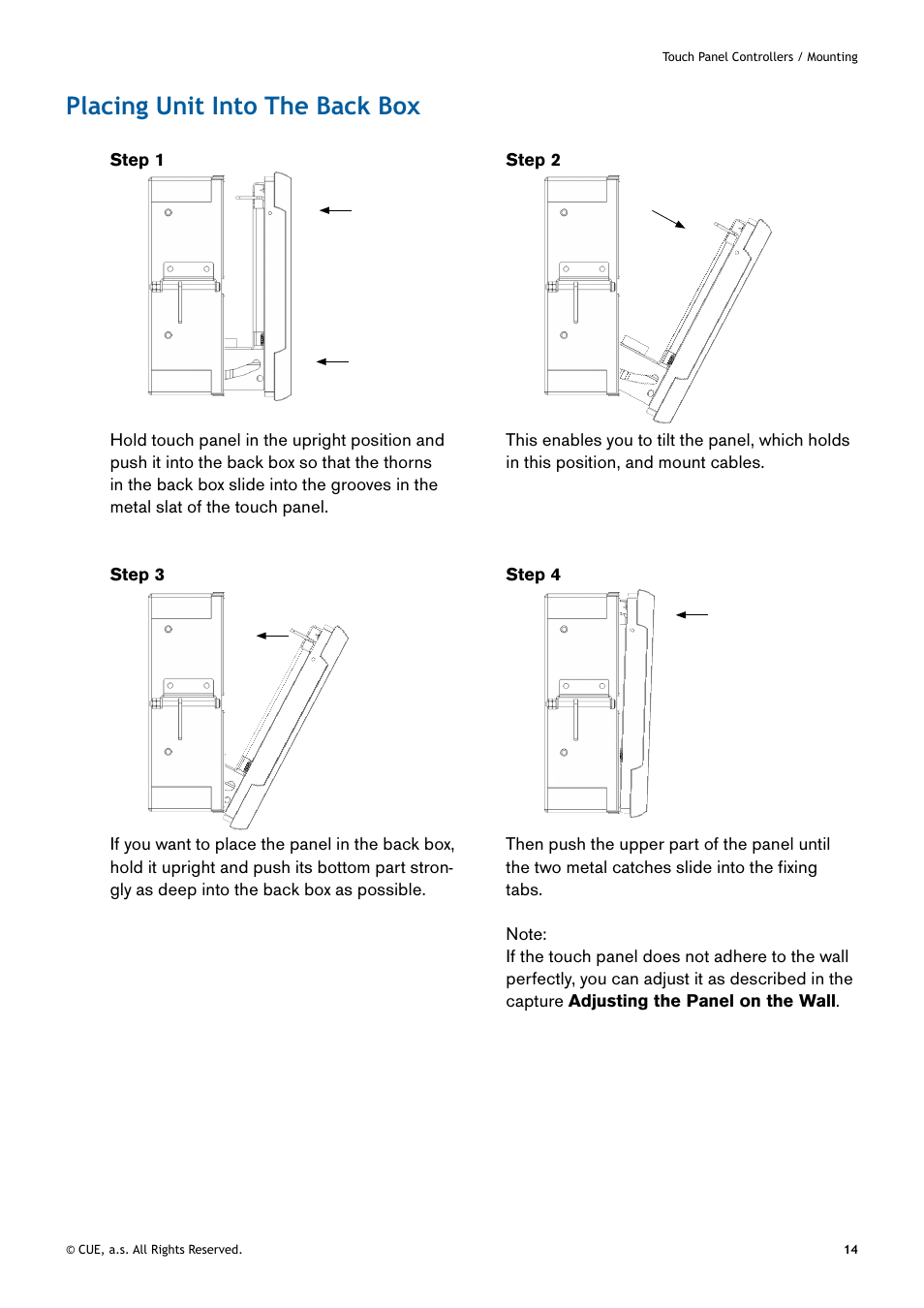 Placing unit into the back box, 14 placing unit into the back box | CUE uniCUE User Manual | Page 14 / 44