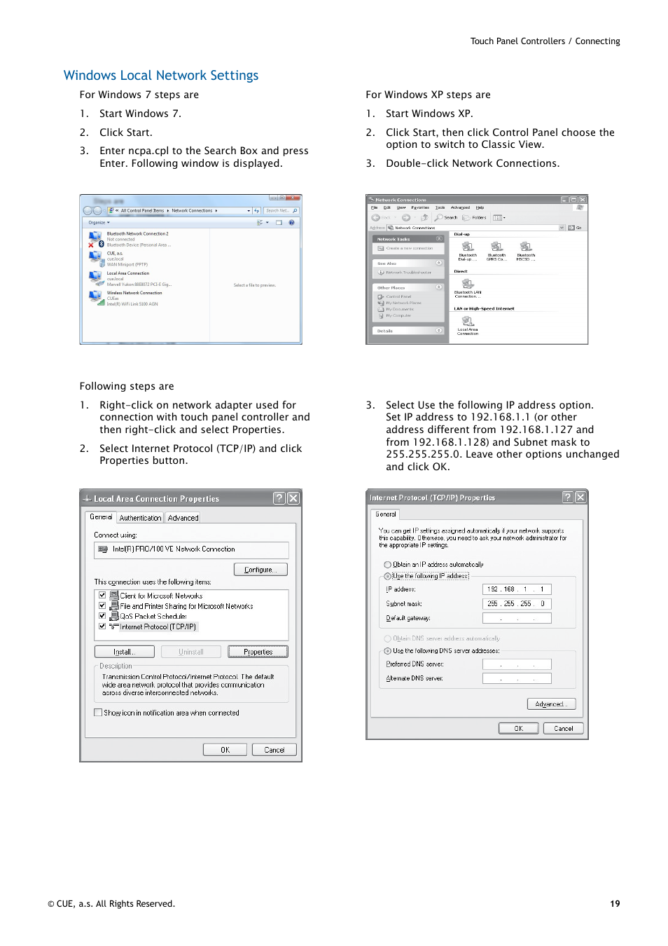 Windows local network settings | CUE uniCUE User Manual | Page 19 / 44