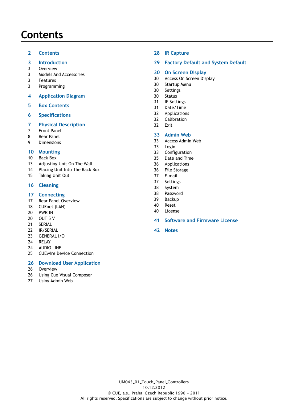 CUE uniCUE User Manual | Page 2 / 44