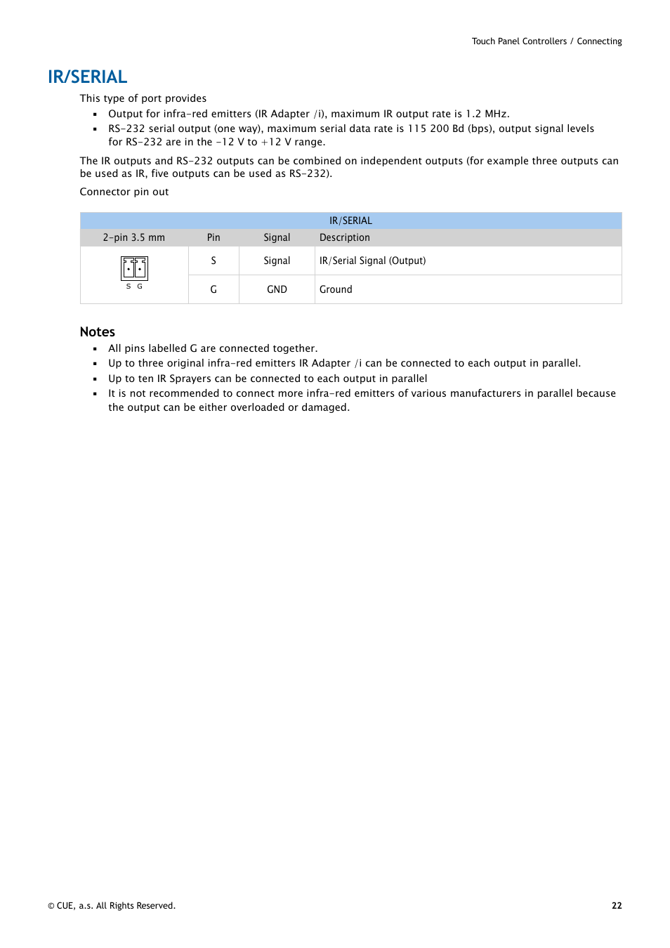 Ir/serial, 22 ir/serial | CUE uniCUE User Manual | Page 22 / 44