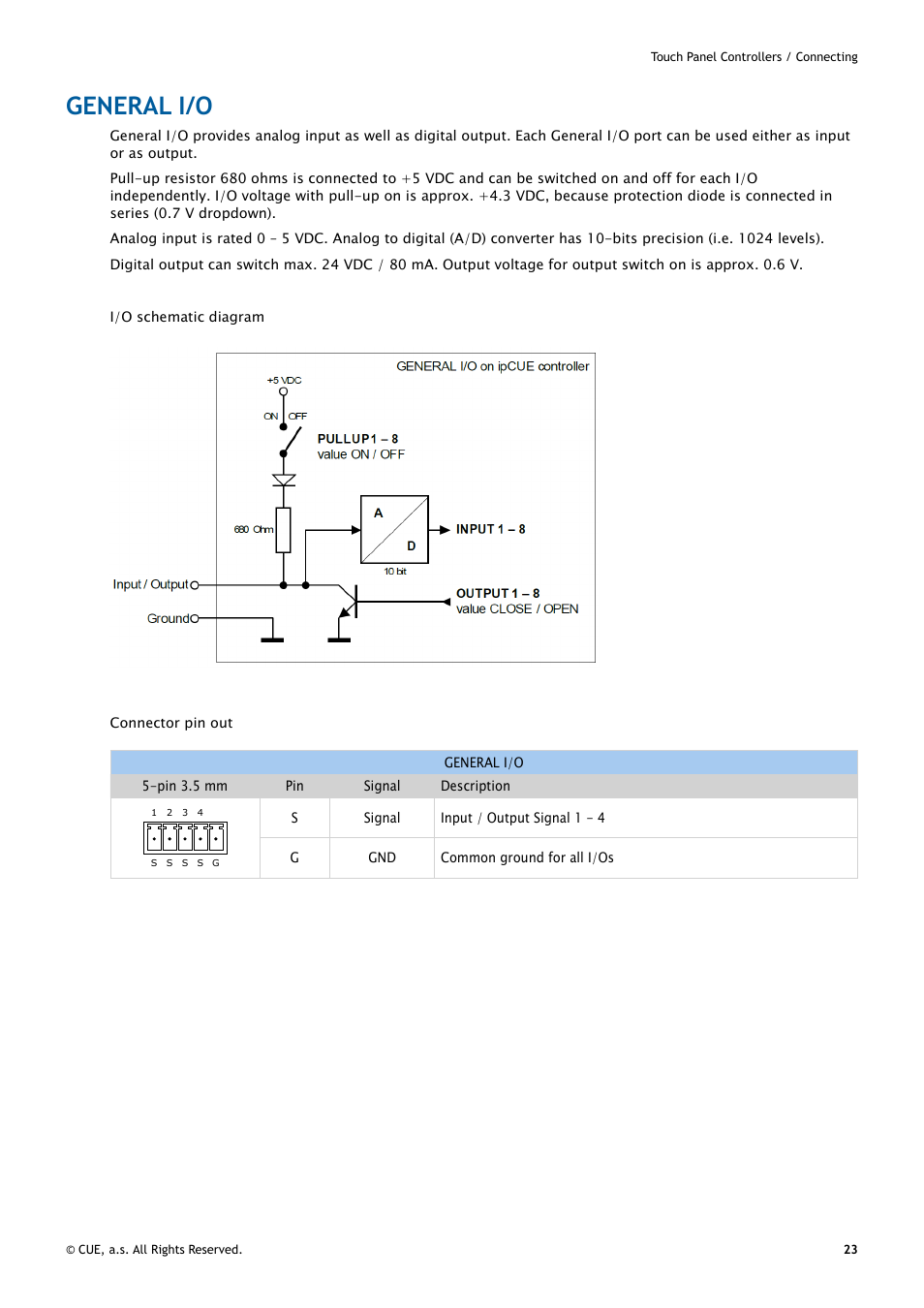 General i/o, 23 general i/o | CUE uniCUE User Manual | Page 23 / 44