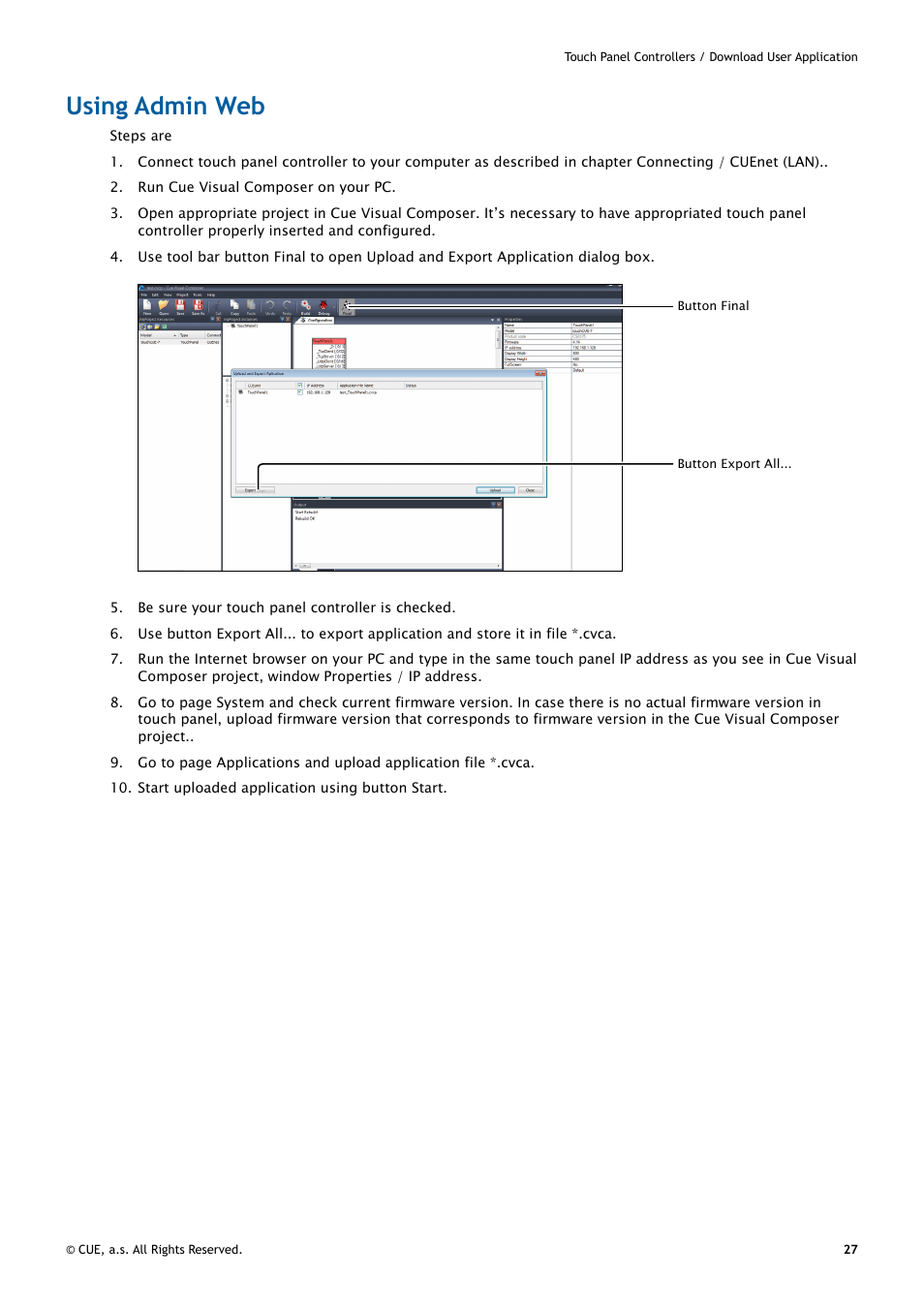 Using admin web, 27 using admin web | CUE uniCUE User Manual | Page 27 / 44