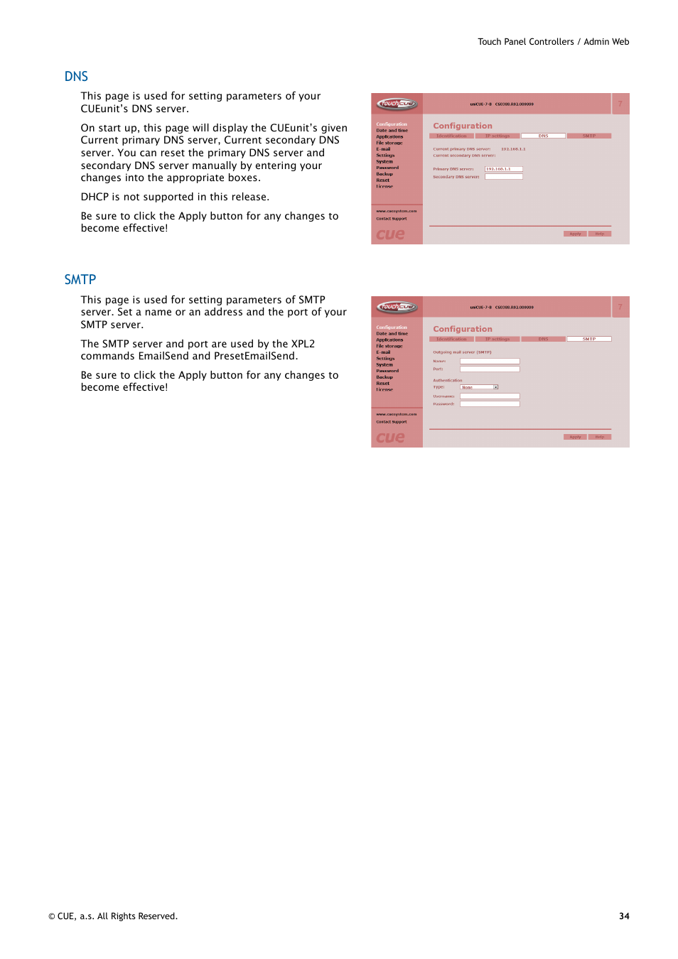 Smtp | CUE uniCUE User Manual | Page 34 / 44