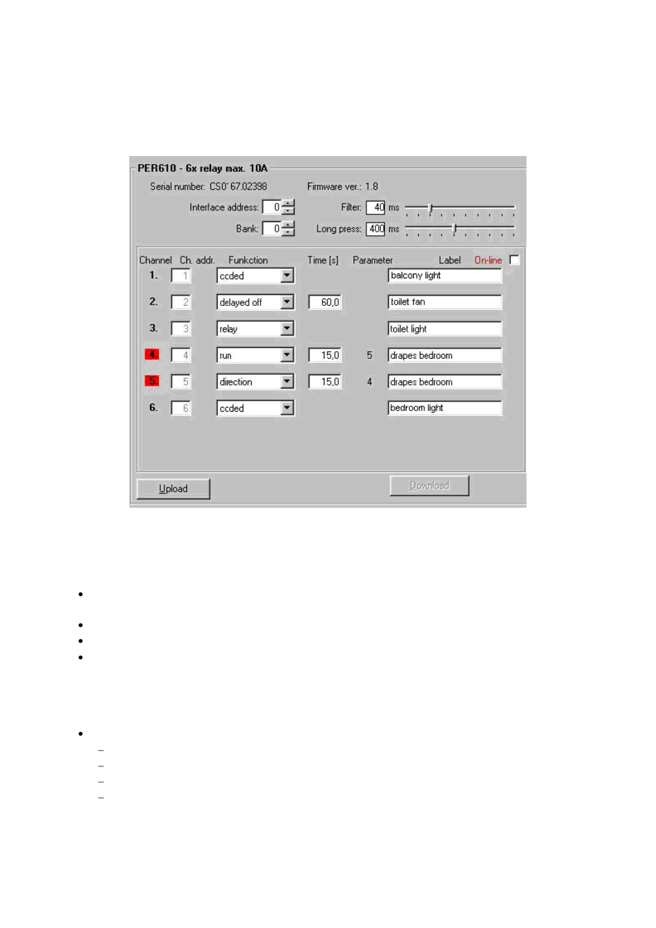 Configuration of the per 610 module, Per 610 parameters description | CUE PEX User Manual | Page 11 / 25