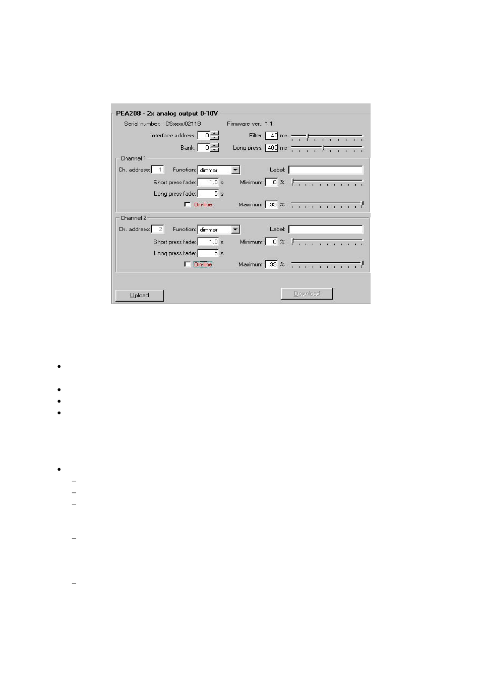 Configuration of the pea 208 module, Pea 208 parameters description | CUE PEX User Manual | Page 17 / 25