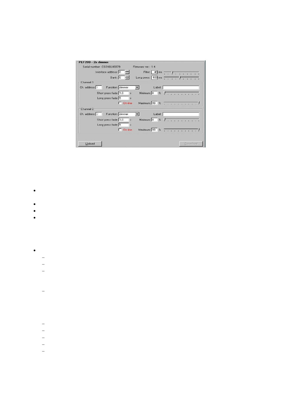 Configuration of the pef 200 module, Pef 200 parameters description | CUE PEX User Manual | Page 19 / 25