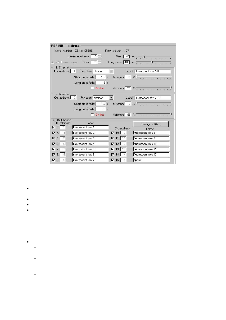 Configuration of the pef 150 module, Pef 150 parameters description | CUE PEX User Manual | Page 21 / 25