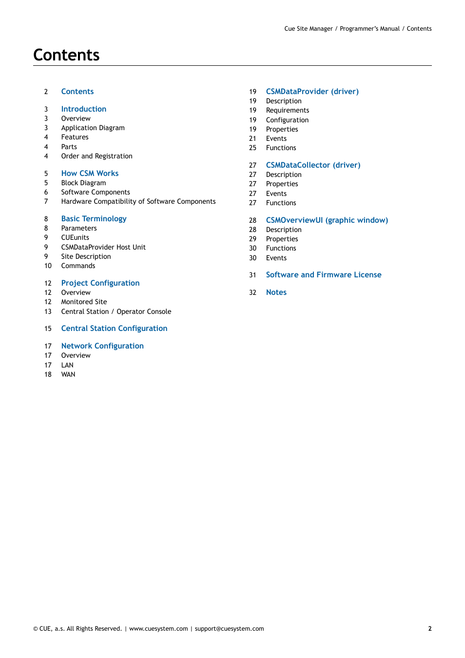 CUE CueSiteManager Programmers User Manual | Page 2 / 32