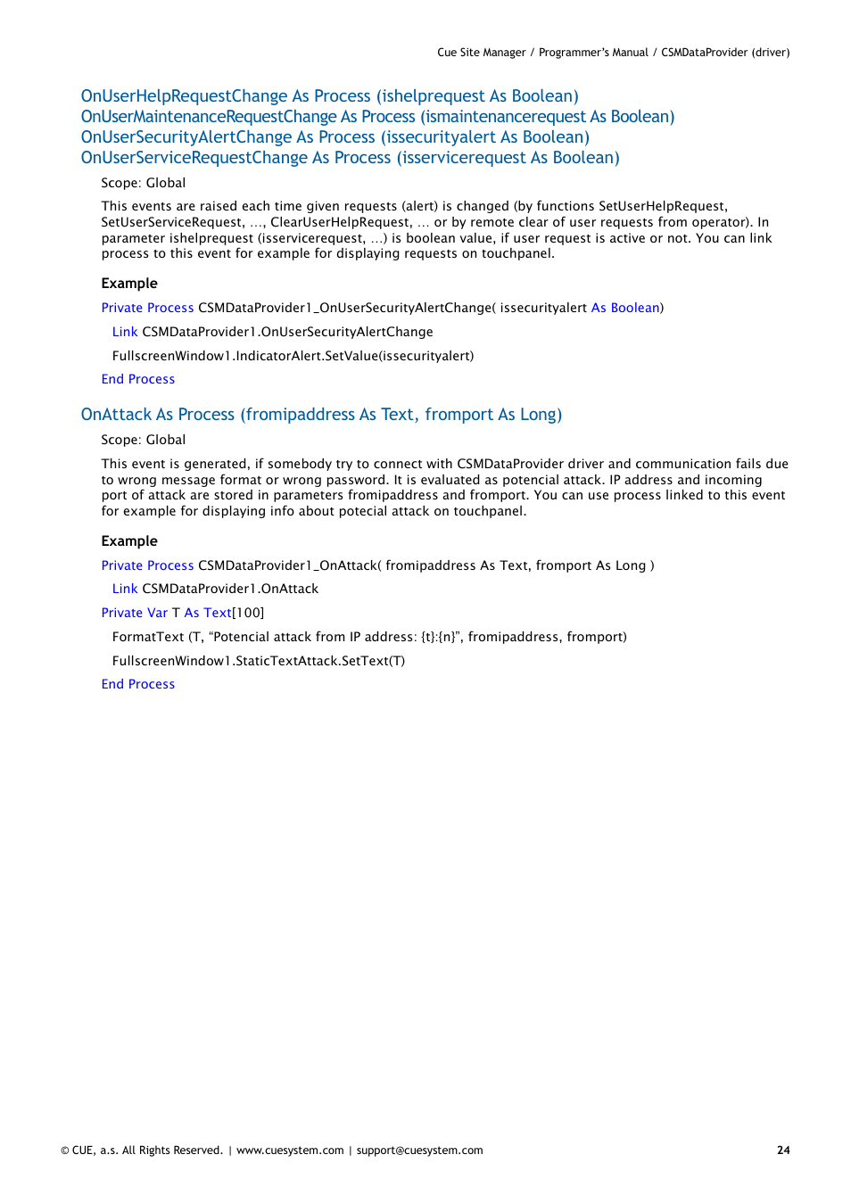 CUE CueSiteManager Programmers User Manual | Page 24 / 32