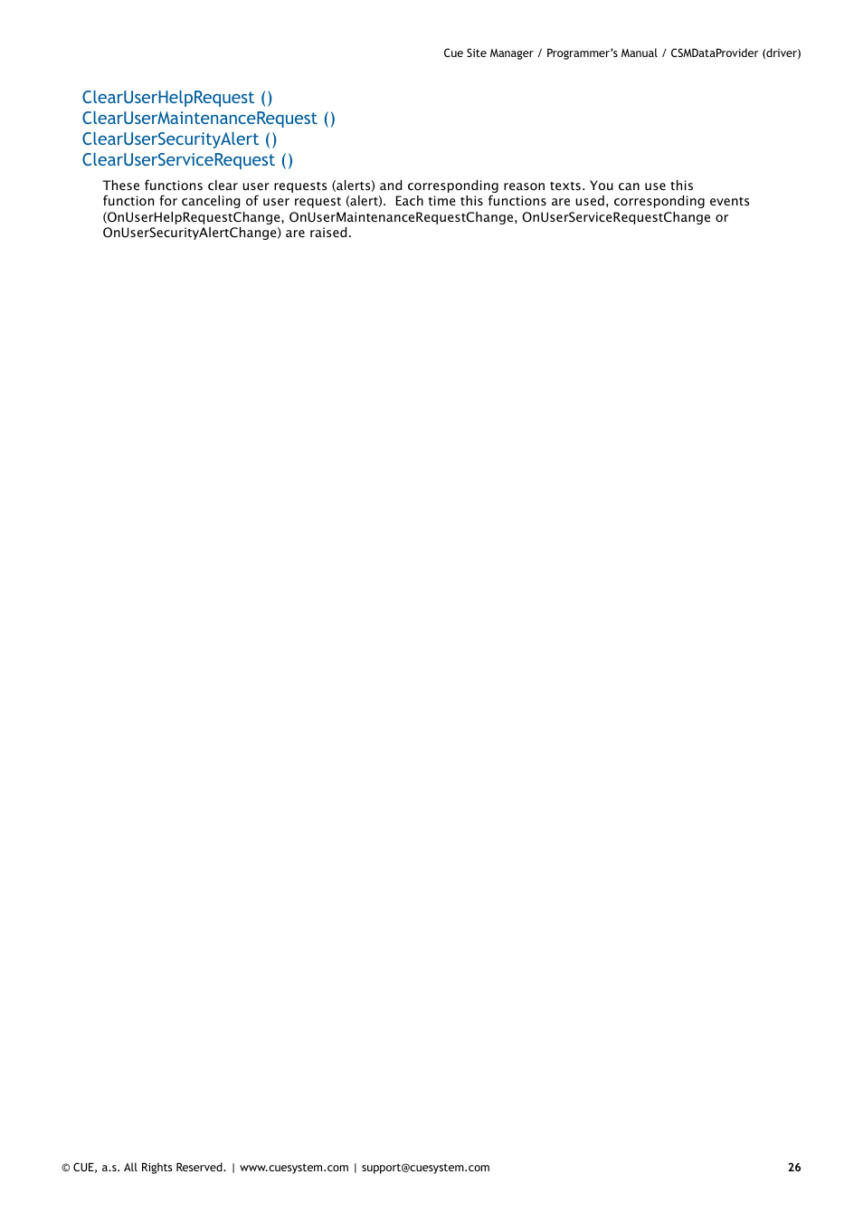 CUE CueSiteManager Programmers User Manual | Page 26 / 32