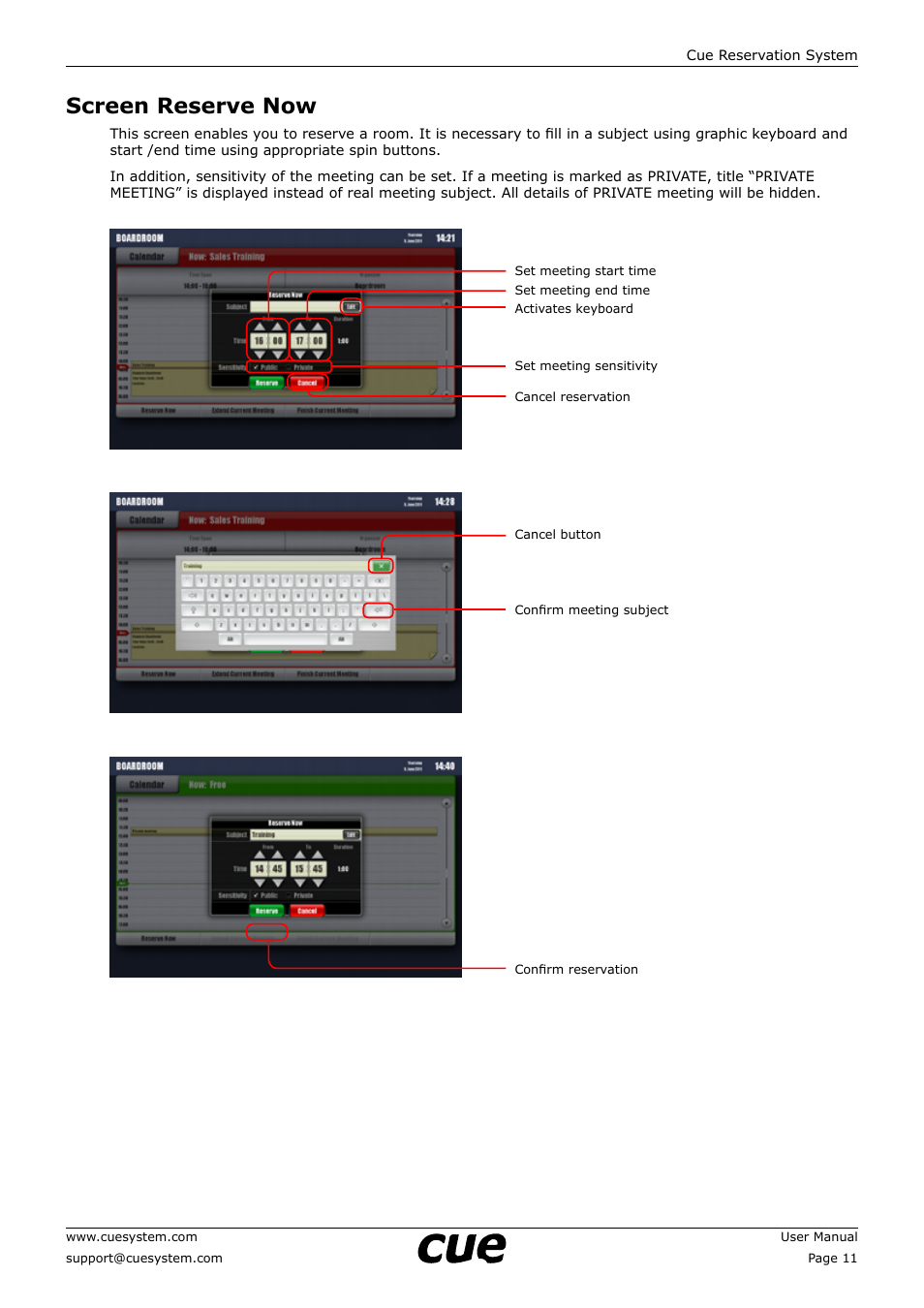 Screen reserve now, 11 screen reserve now | CUE Reservation System User Manual | Page 11 / 33