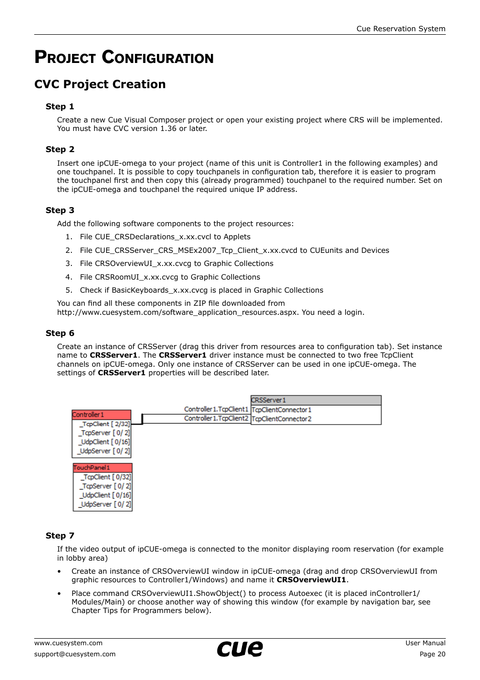 Project configuration, Cvc project creation, 20 p | Roject, Onfiguration, 20 cvc project creation | CUE Reservation System User Manual | Page 20 / 33