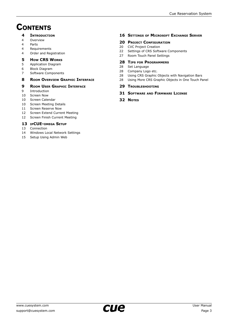 Ontents | CUE Reservation System User Manual | Page 3 / 33