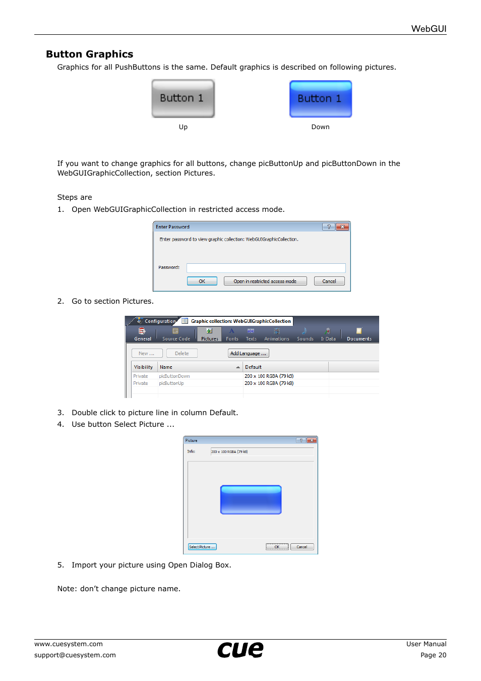 Webgui button graphics | CUE WebGUI User Manual | Page 20 / 30