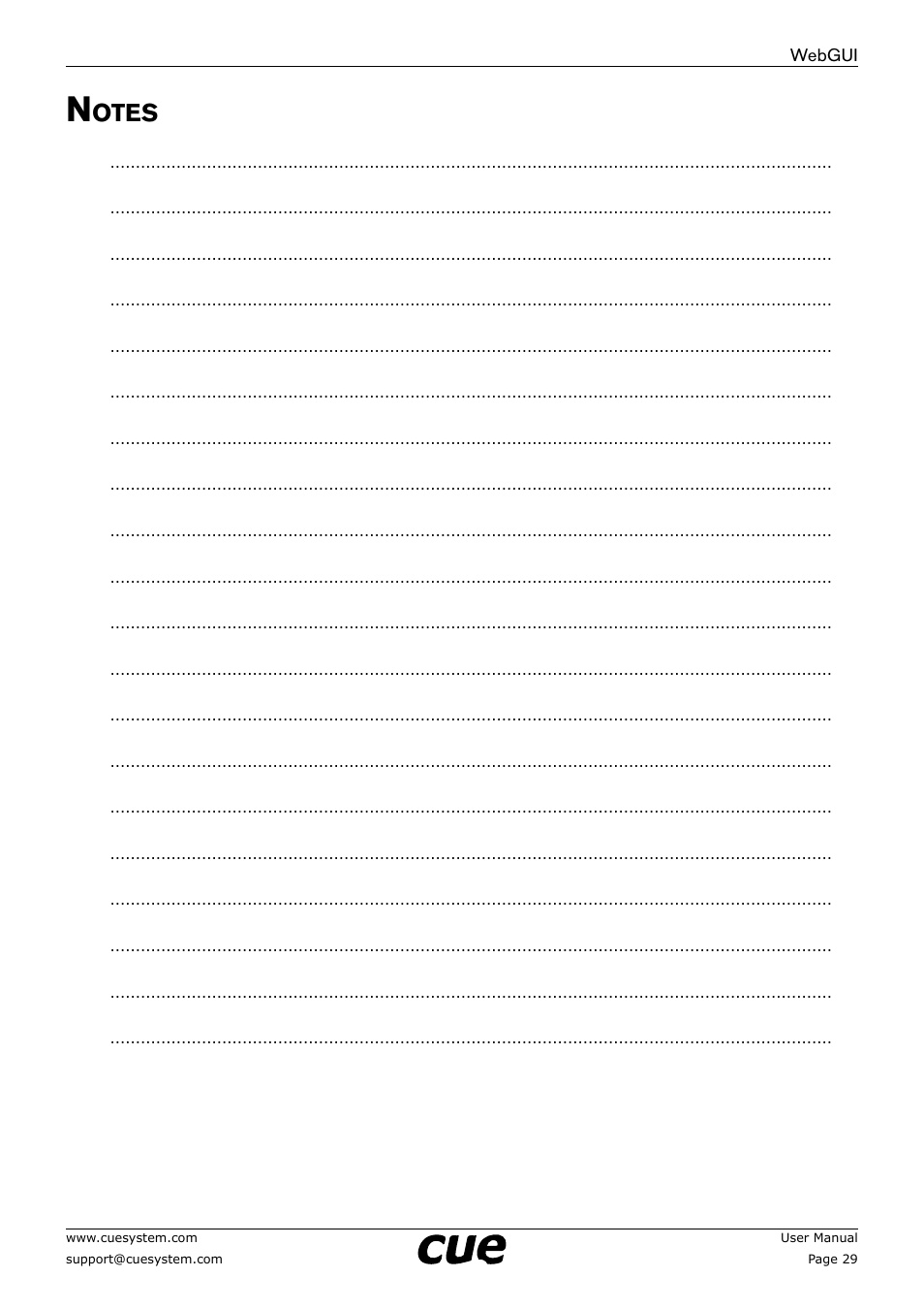 Notes, 29 n, Otes | Webgui | CUE WebGUI User Manual | Page 29 / 30