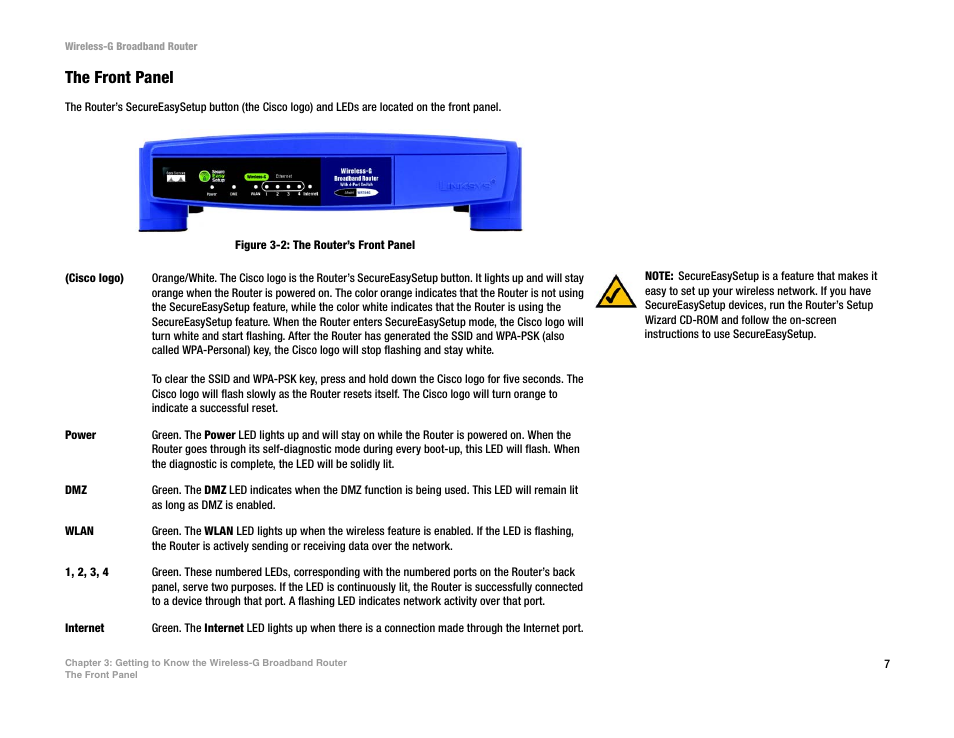 The front panel | CUE Wi-Fi Access Point WRT54GL User Manual | Page 15 / 107