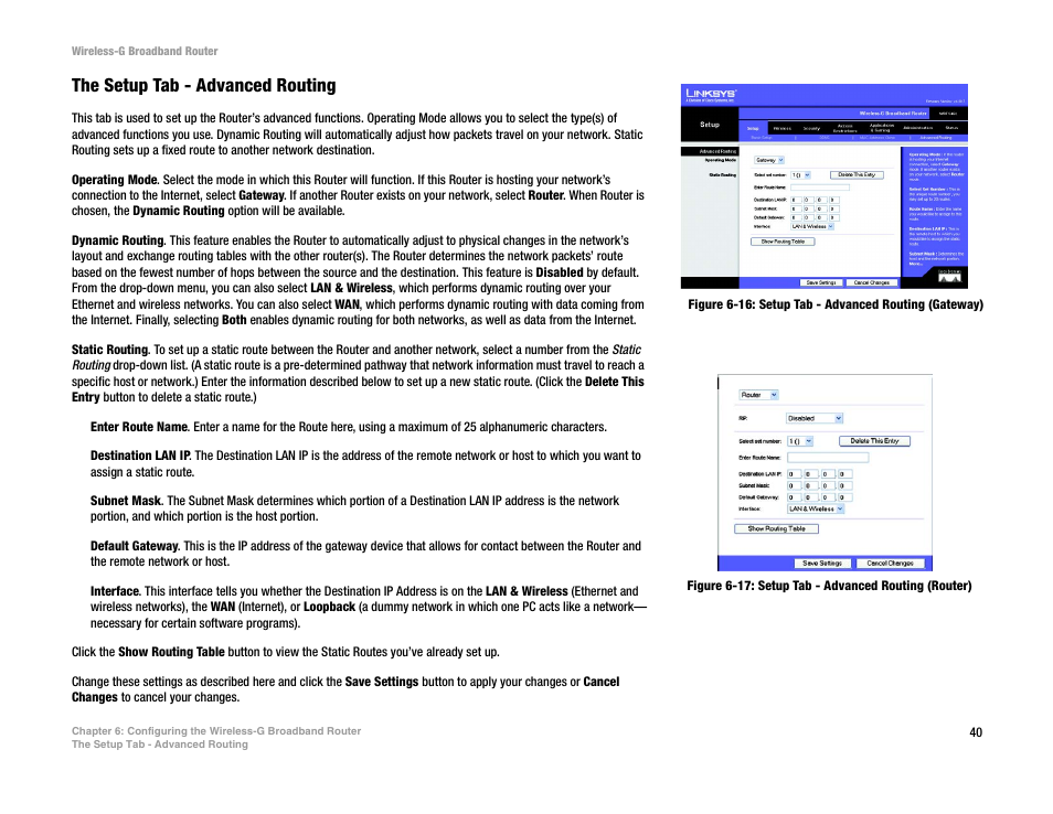The setup tab - advanced routing | CUE Wi-Fi Access Point WRT54GL User Manual | Page 48 / 107