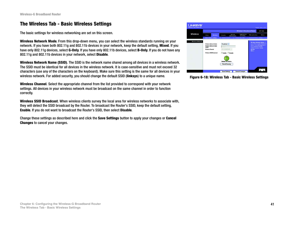 The wireless tab - basic wireless settings | CUE Wi-Fi Access Point WRT54GL User Manual | Page 49 / 107