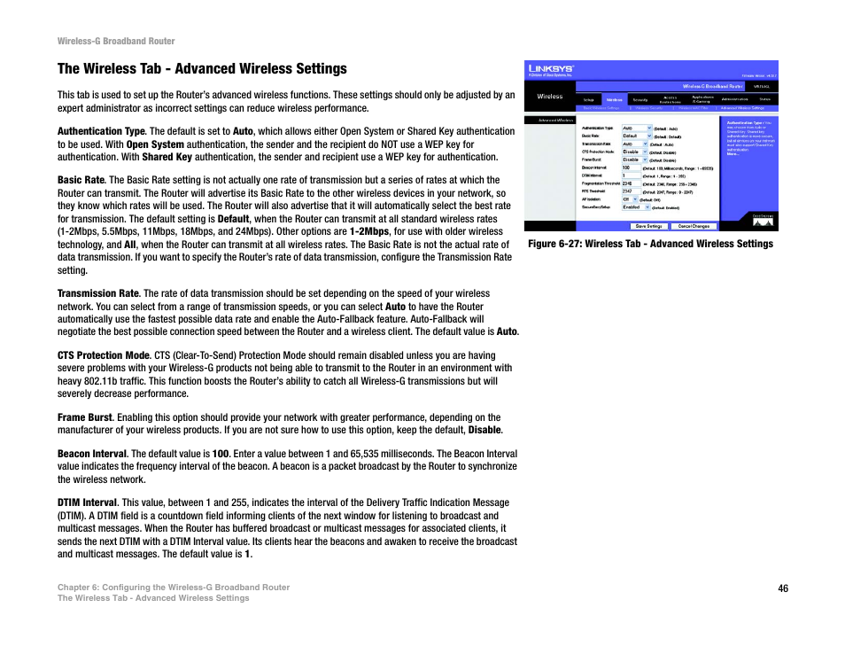 The wireless tab - advanced wireless settings | CUE Wi-Fi Access Point WRT54GL User Manual | Page 54 / 107