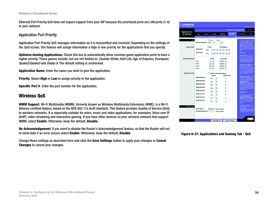 Wireless qos | CUE Wi-Fi Access Point WRT54GL User Manual | Page 62 / 107