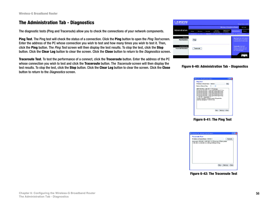 The administration tab - diagnostics | CUE Wi-Fi Access Point WRT54GL User Manual | Page 64 / 107