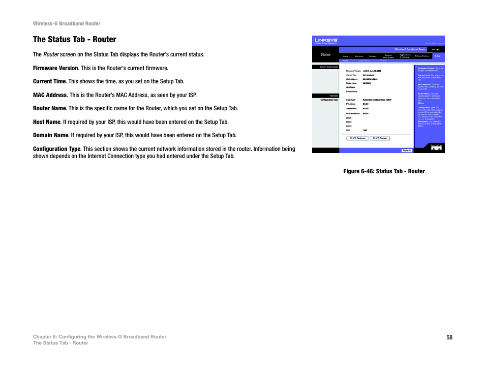 The status tab - router | CUE Wi-Fi Access Point WRT54GL User Manual | Page 66 / 107