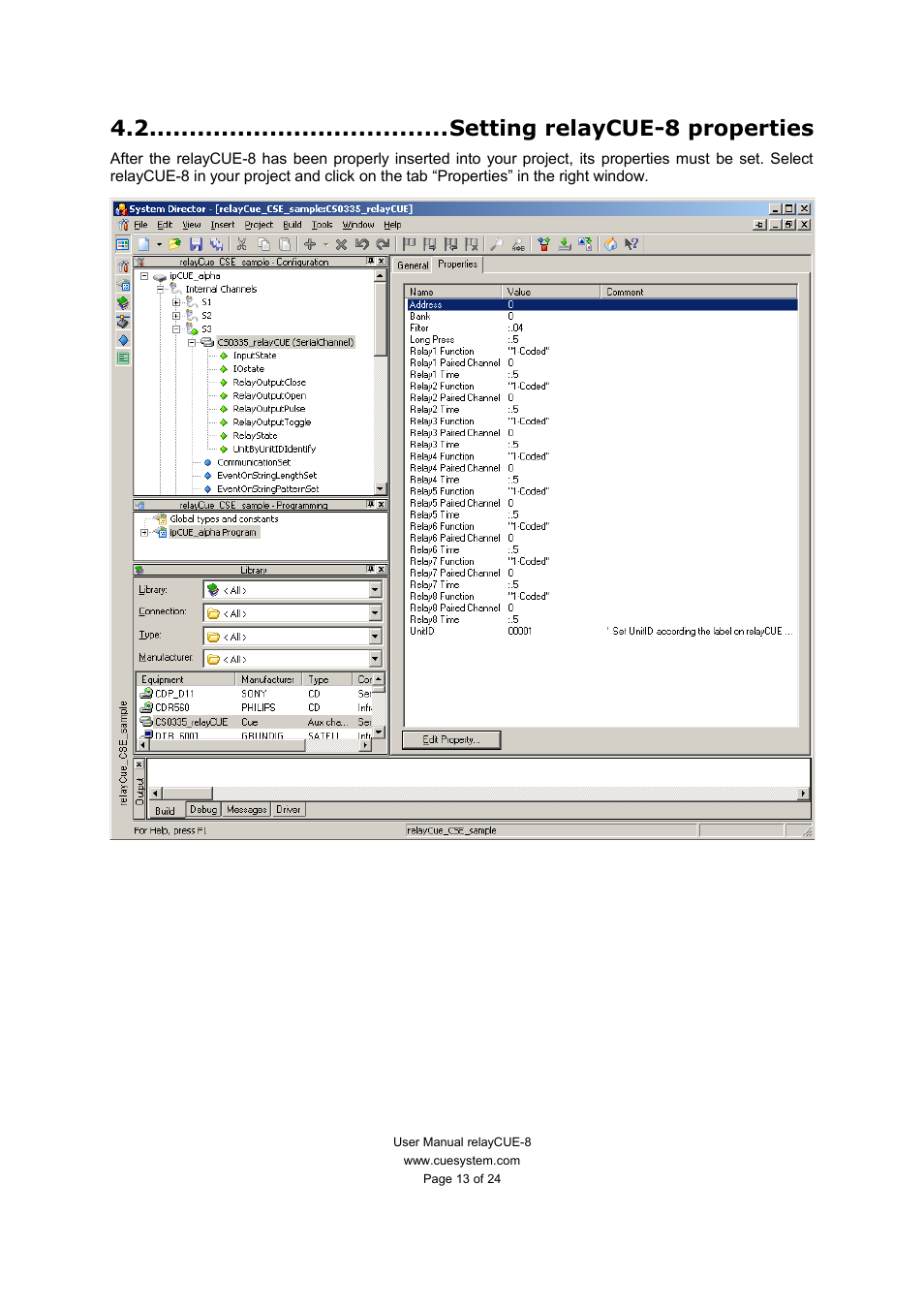 Setting relaycue-8 properties | CUE relayCUE-8 User Manual | Page 13 / 24