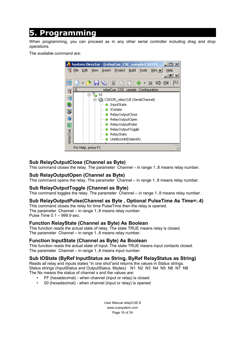 Programming | CUE relayCUE-8 User Manual | Page 16 / 24