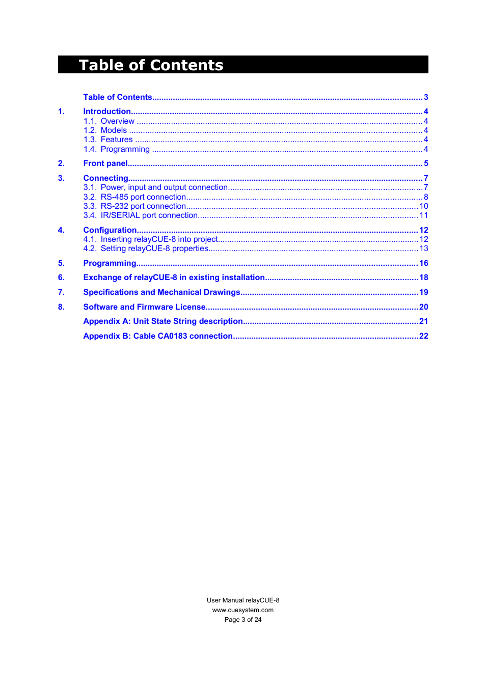 CUE relayCUE-8 User Manual | Page 3 / 24