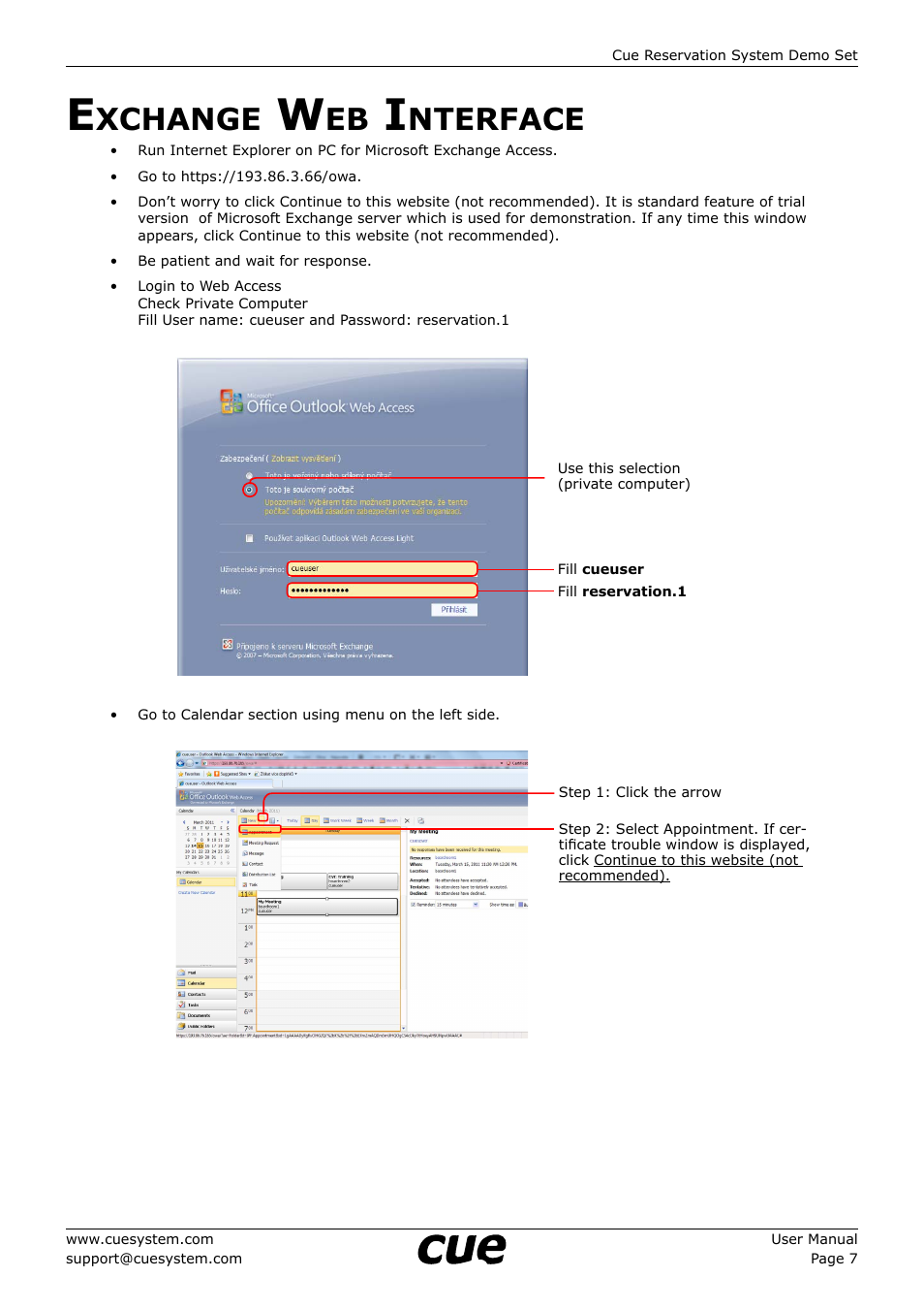 Exchange web interface, Xchange, Nterface | CUE CRS DemoSet User Manual | Page 7 / 12