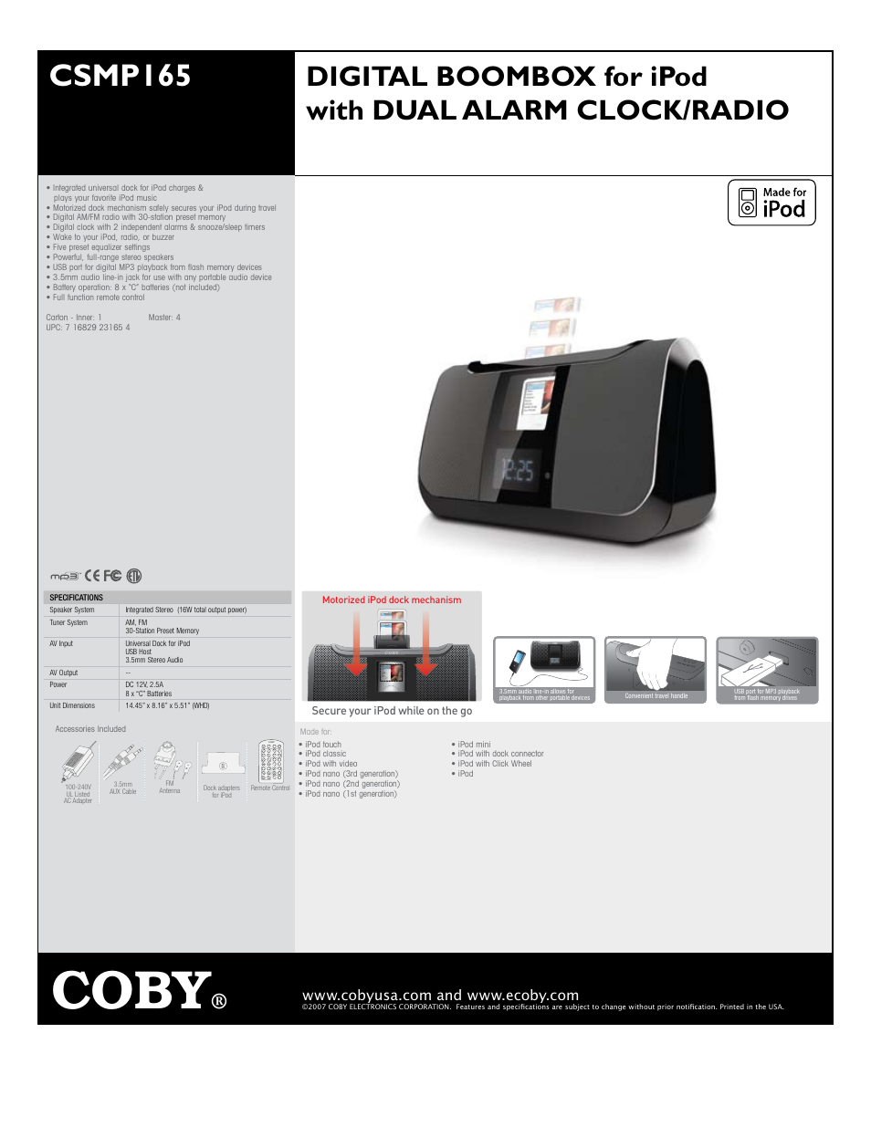 COBY CSMP165 User Manual | 1 page