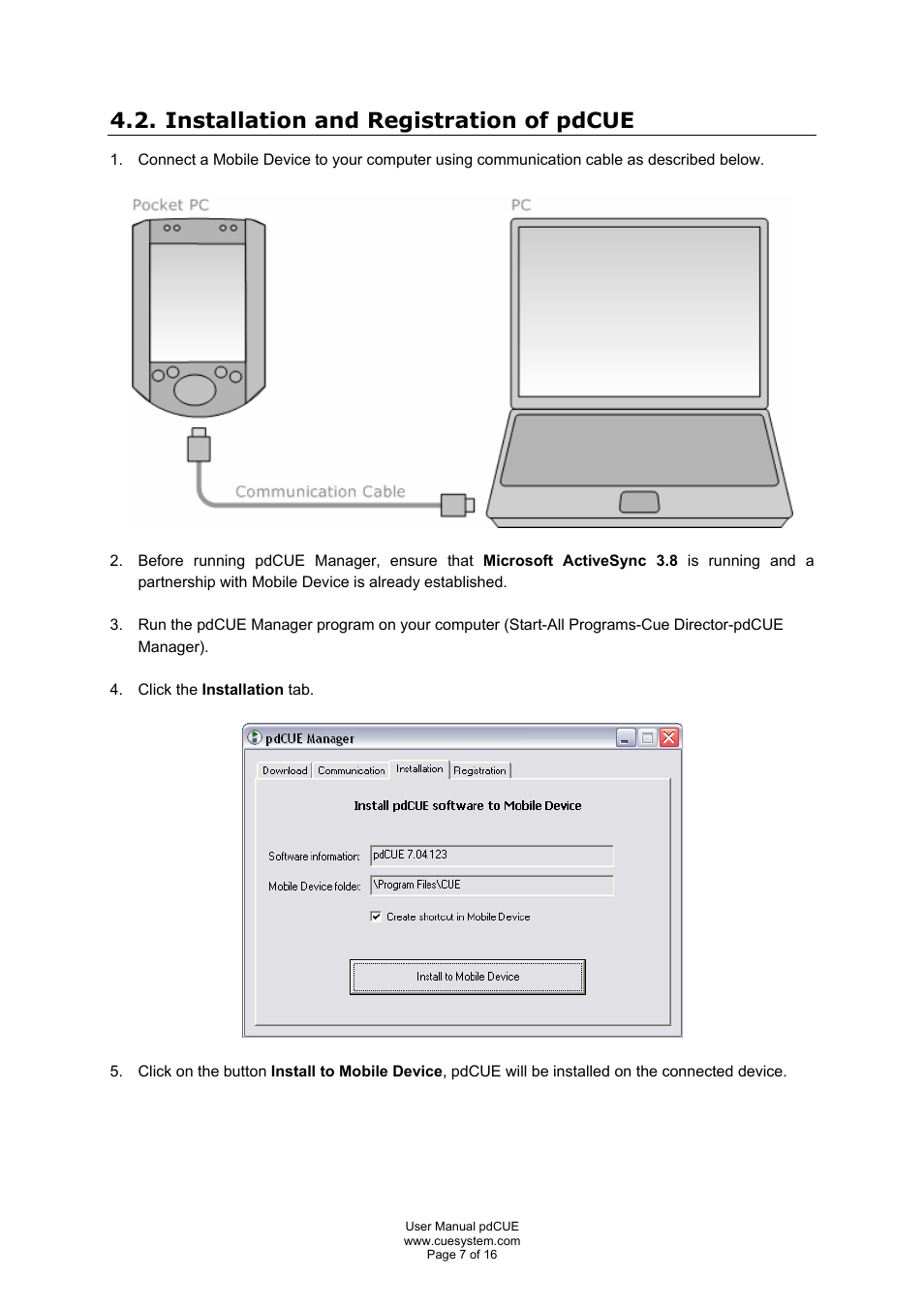 Installation and registration of pdcue | CUE pdCUE User Manual | Page 7 / 16