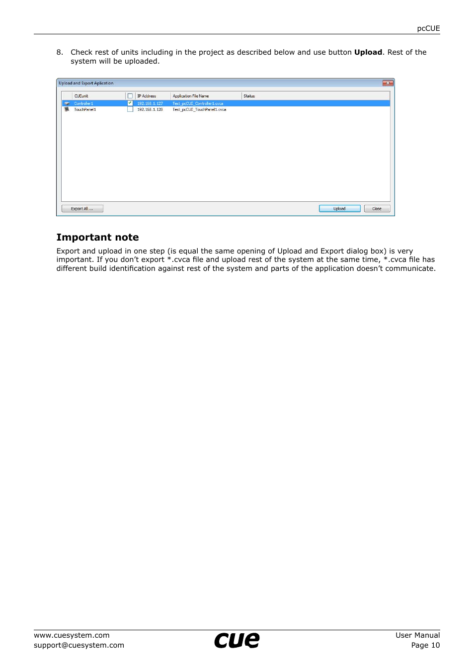 CUE pcCUE User Manual | Page 10 / 17