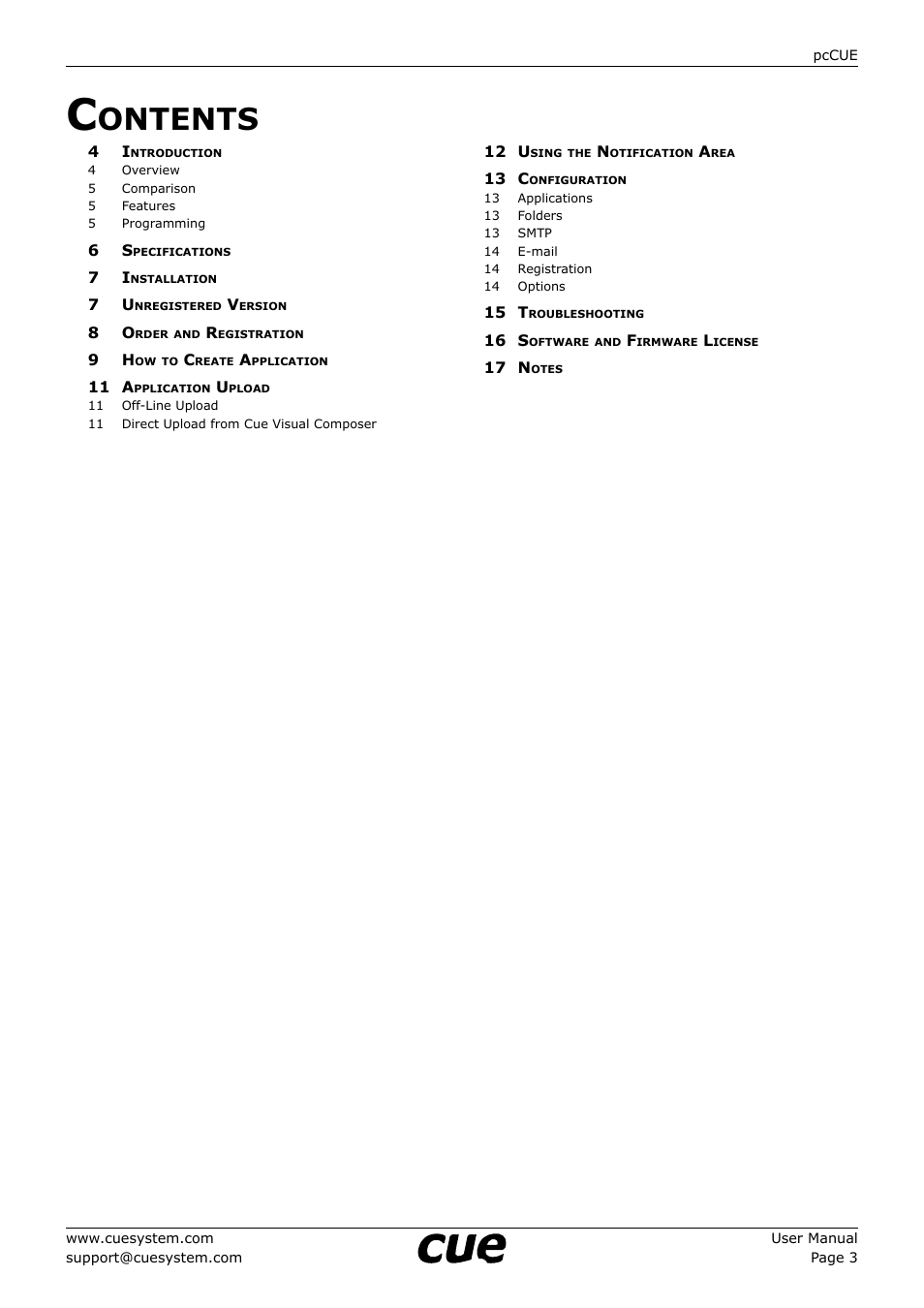 Ontents | CUE pcCUE User Manual | Page 3 / 17