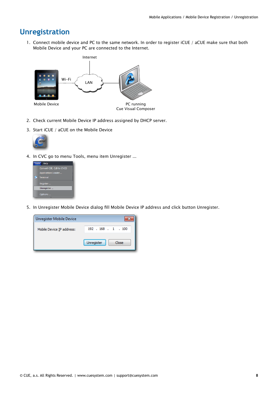 Unregistration, 8 unregistration | CUE iCUE User Manual | Page 8 / 12