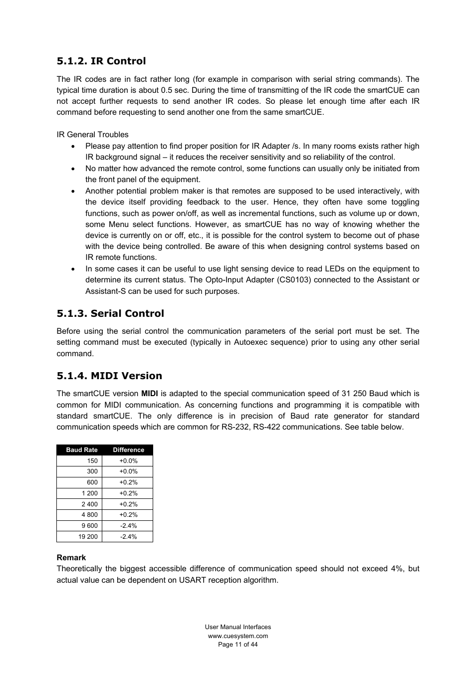 Ir control, Serial control, Midi version | CUE smartCUE User Manual | Page 11 / 44