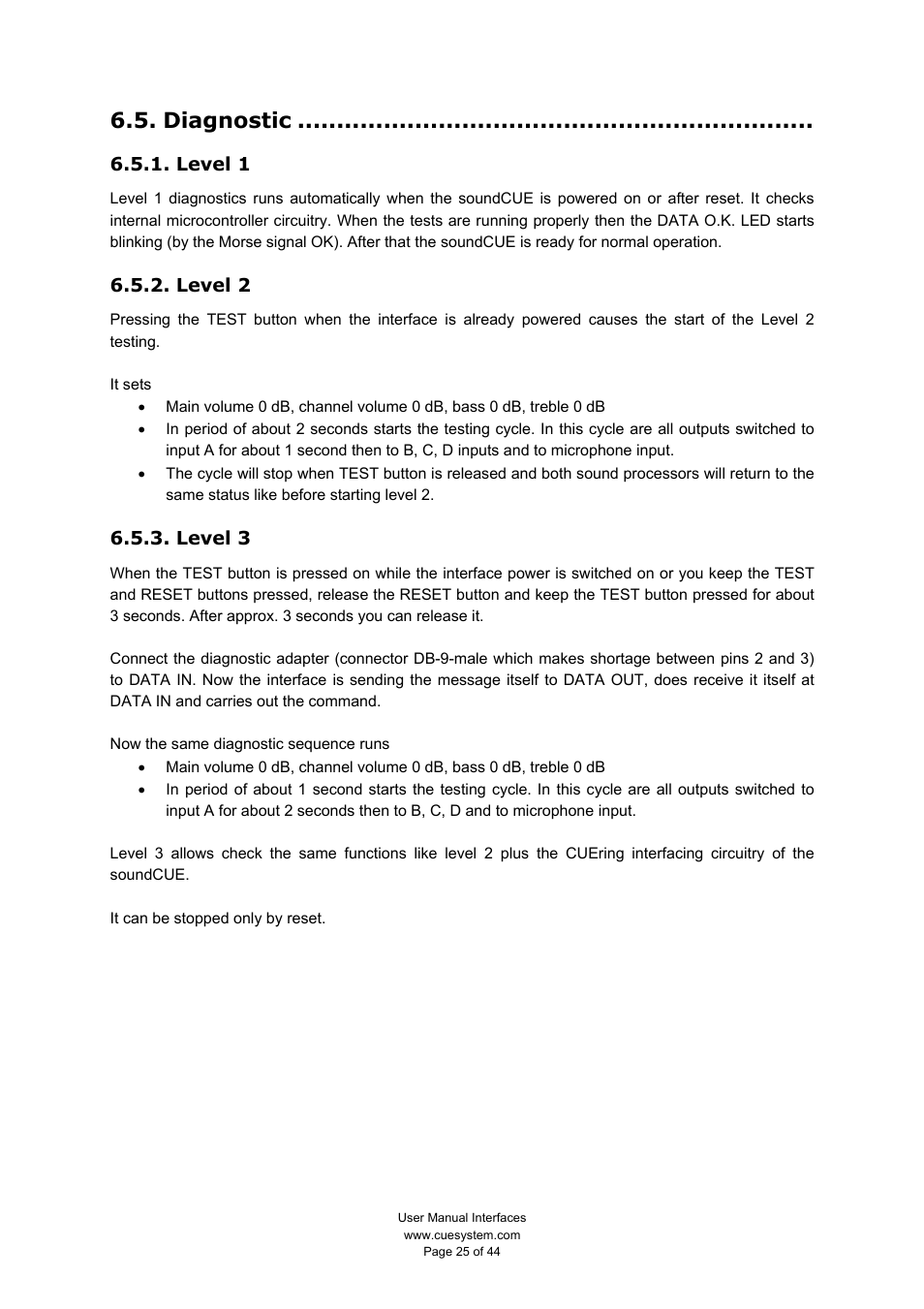 Diagnostic, Level 1, Level 2 | Level 3 | CUE smartCUE User Manual | Page 25 / 44