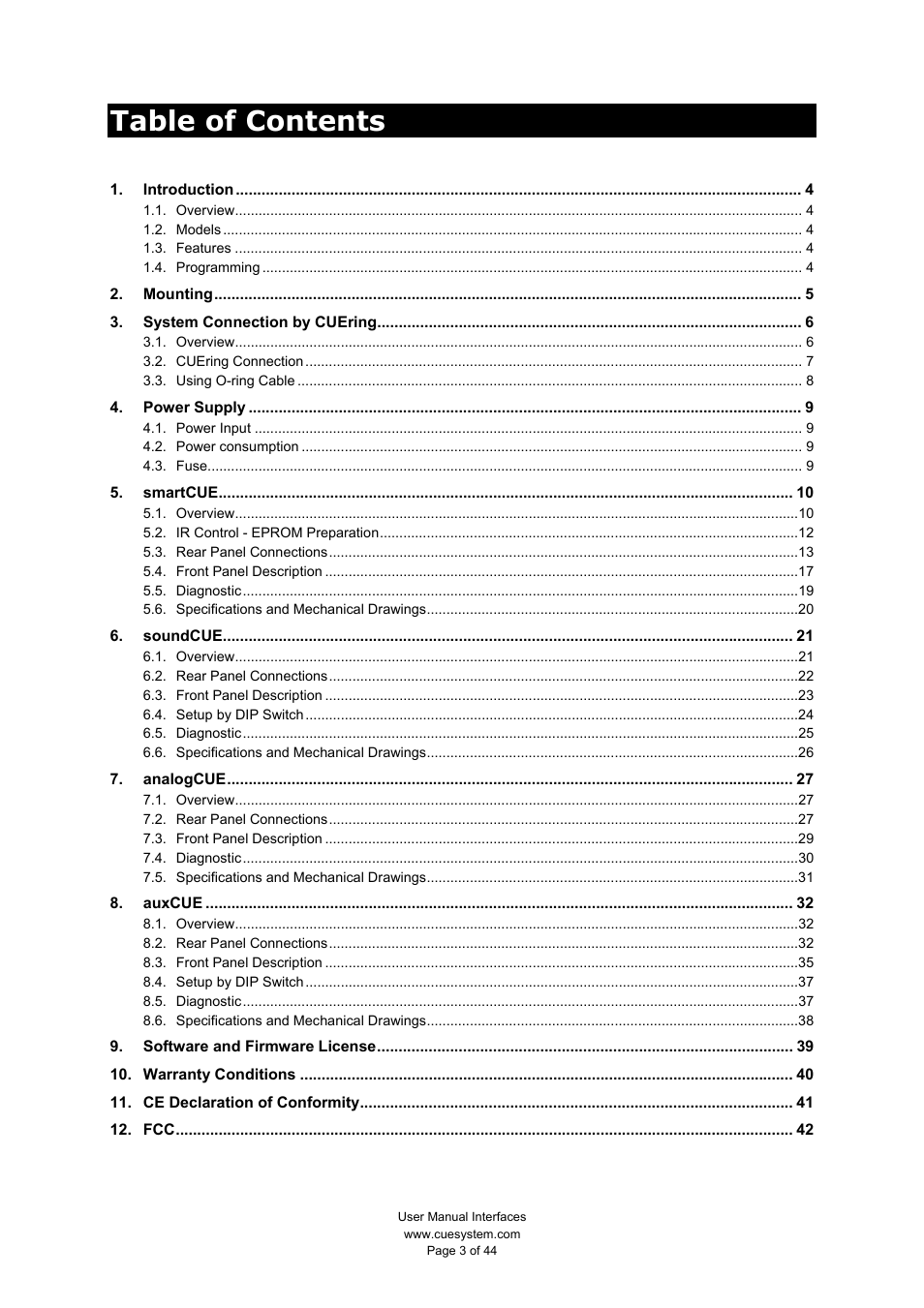 CUE smartCUE User Manual | Page 3 / 44