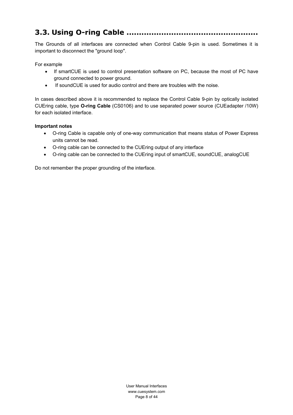 Using o-ring cable | CUE smartCUE User Manual | Page 8 / 44