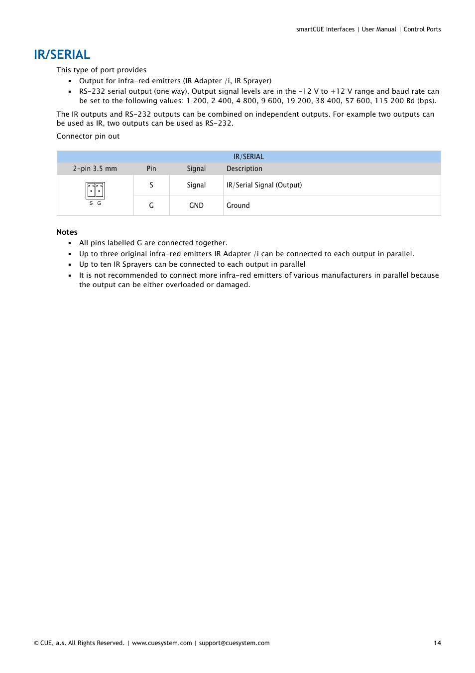 Ir/serial, 14 ir/serial | CUE smartCUE Interfaces User Manual | Page 14 / 32