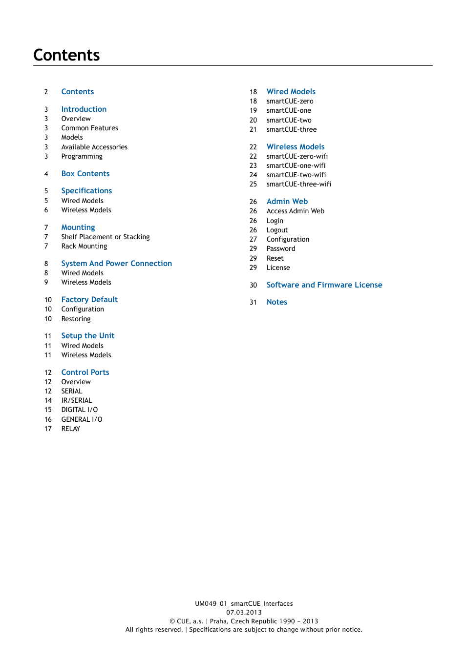 CUE smartCUE Interfaces User Manual | Page 2 / 32