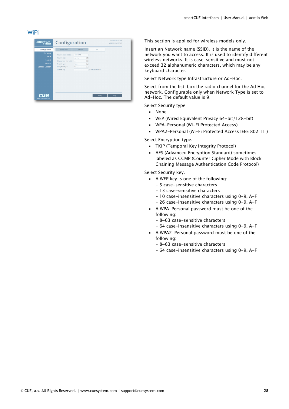 Wifi | CUE smartCUE Interfaces User Manual | Page 28 / 32