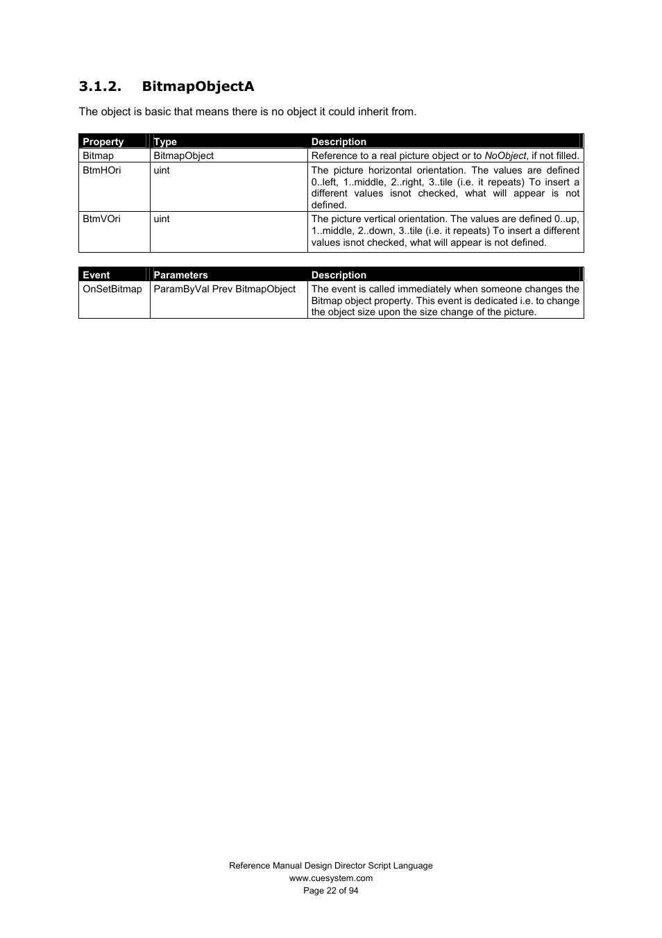 Bitmapobjecta | CUE Design Director Script Language User Manual | Page 22 / 94