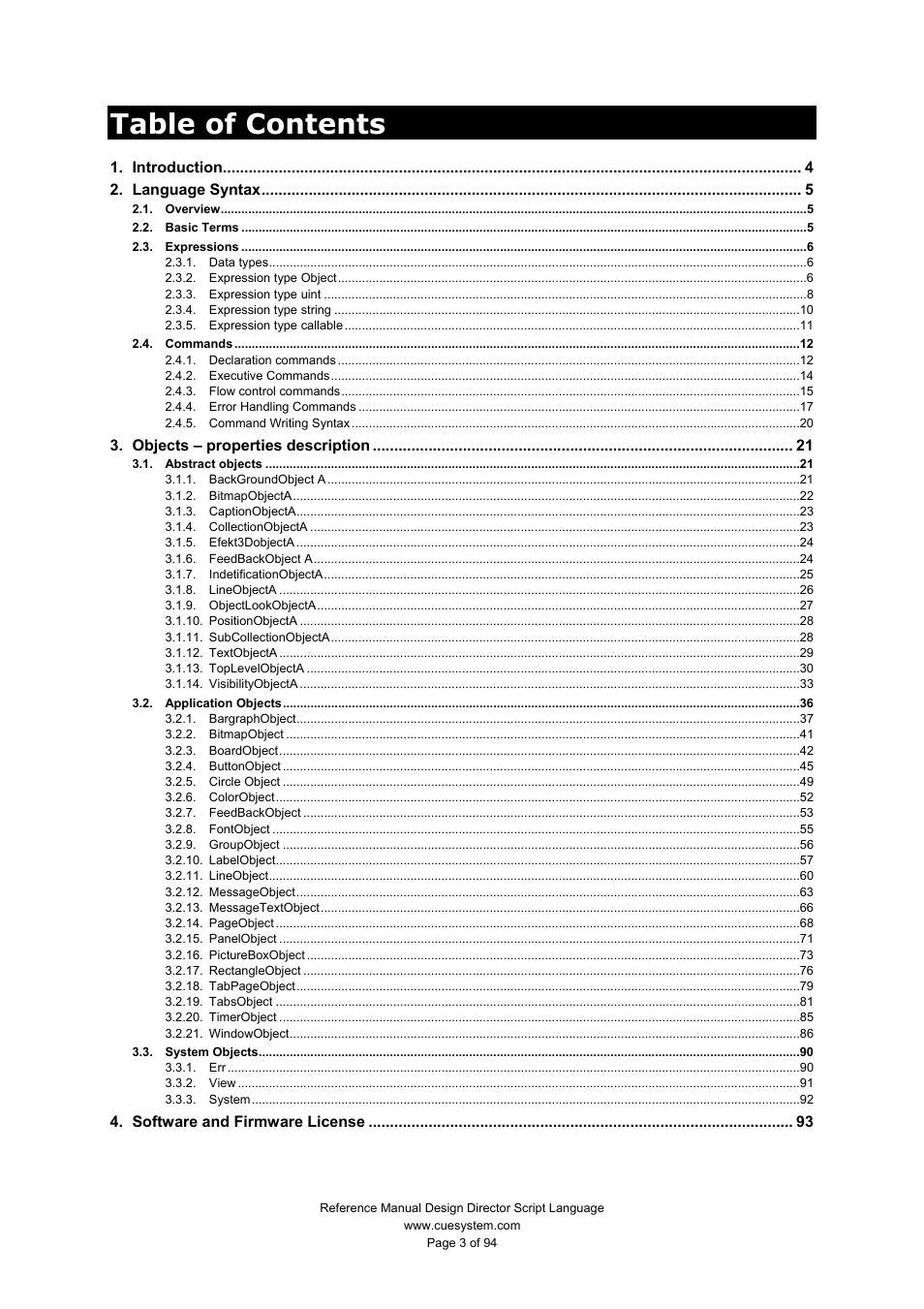 CUE Design Director Script Language User Manual | Page 3 / 94
