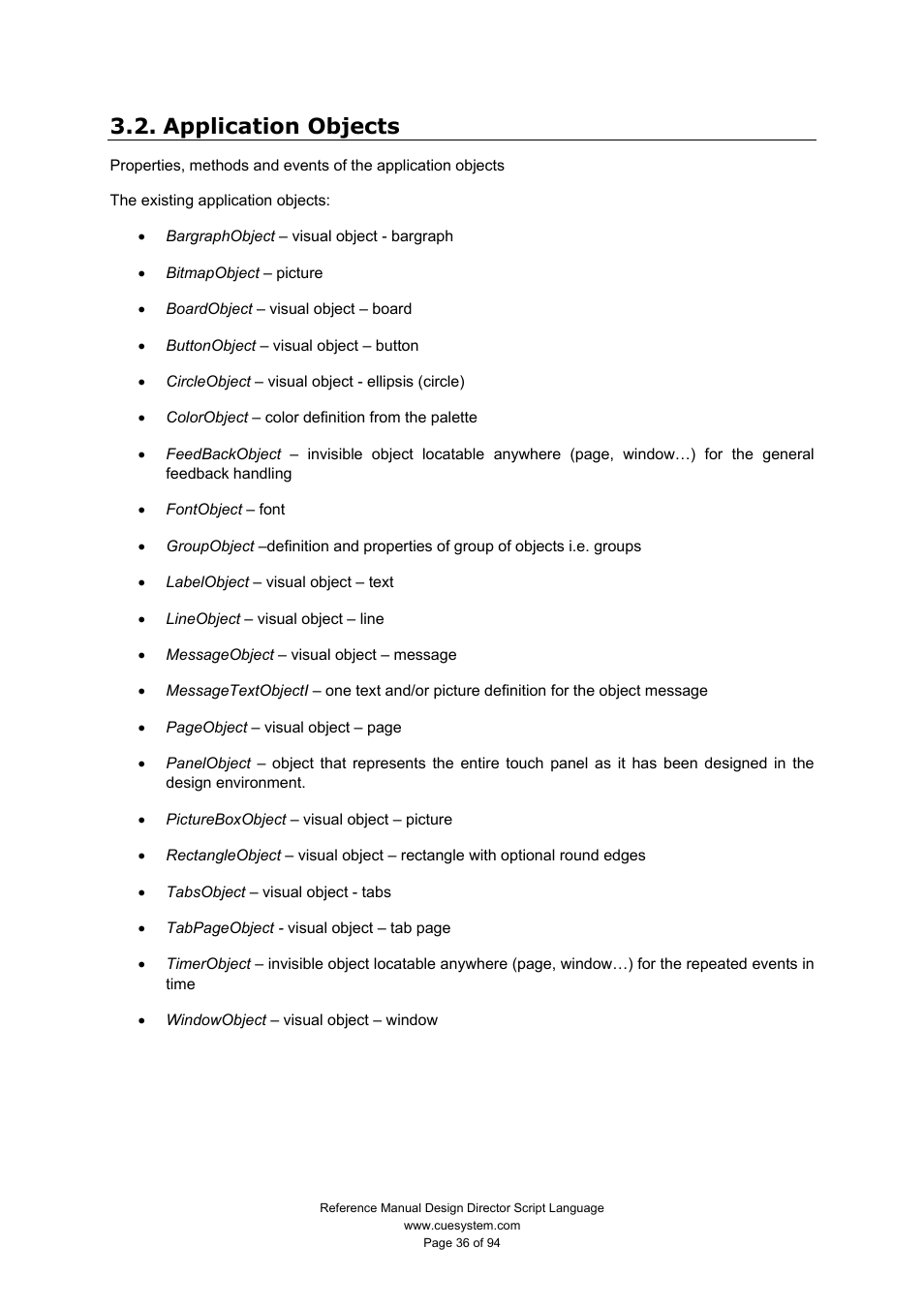 Application objects | CUE Design Director Script Language User Manual | Page 36 / 94