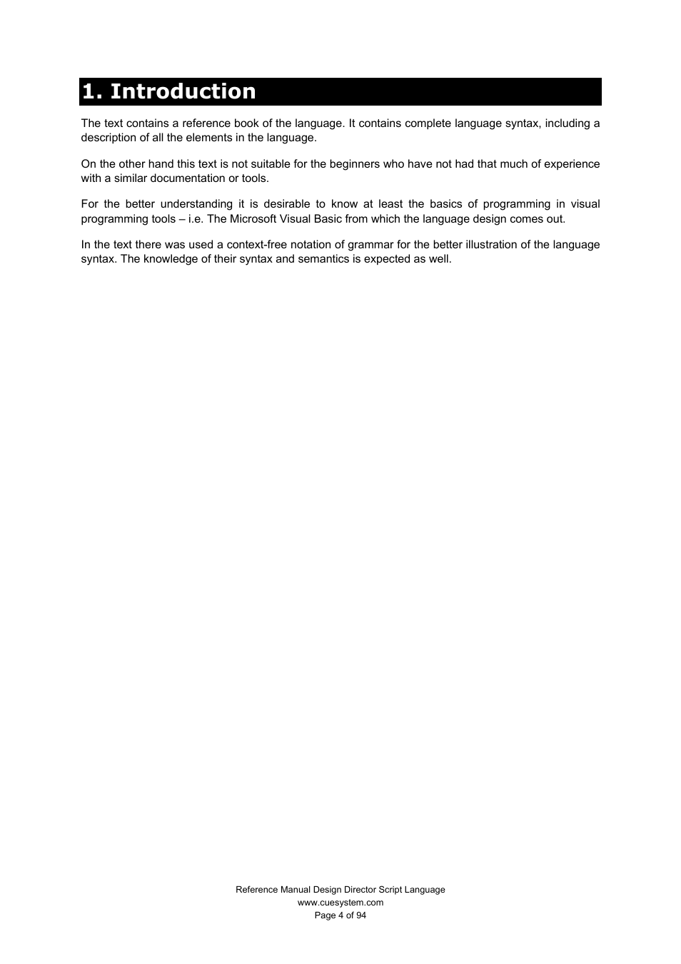 Introduction | CUE Design Director Script Language User Manual | Page 4 / 94