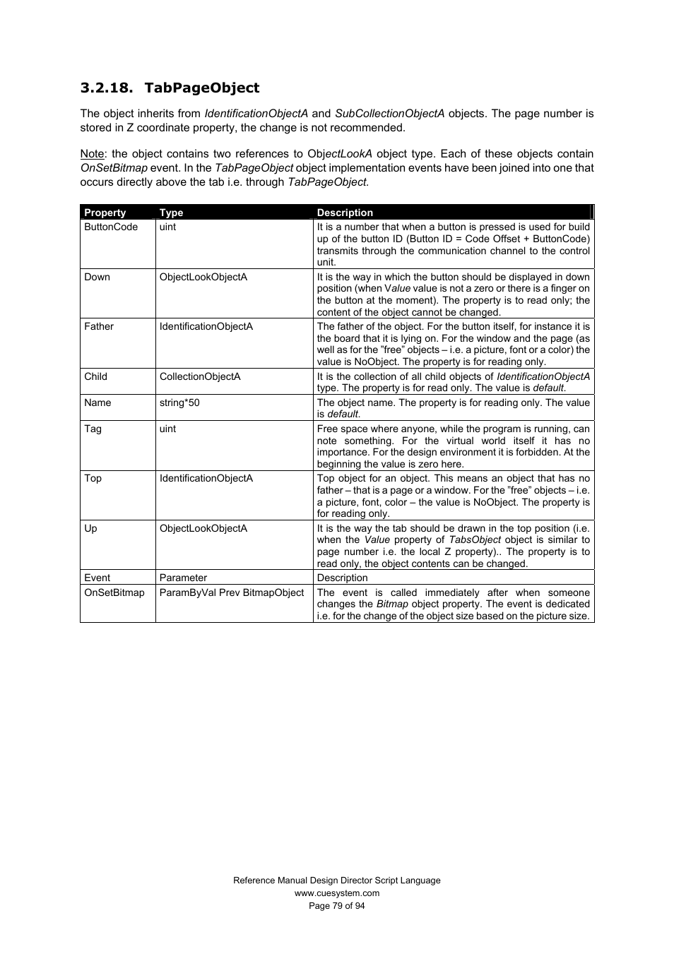 Tabpageobject | CUE Design Director Script Language User Manual | Page 79 / 94